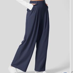 Halara High Waisted Plicated Side Pocket Wide Leg Waffle Casual Pants-M
